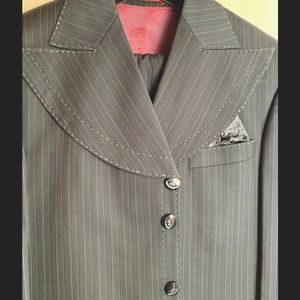 Men’s 2 piece grey suit 6 button unique jacket 35W